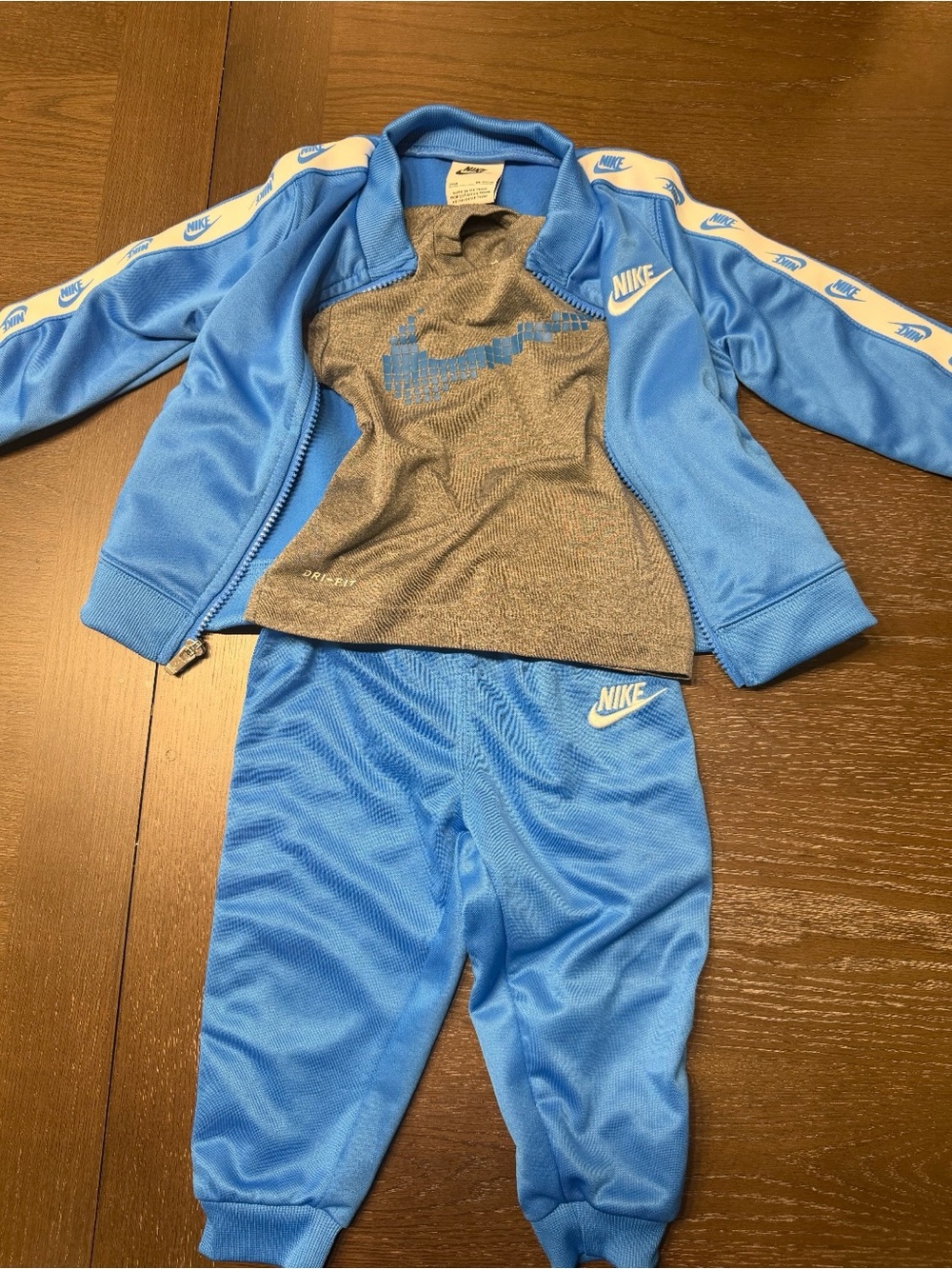 Nike 3 Piece Tracksuit Set 2T Blue Jacket Pants Dri-FIT Shirt Outfit